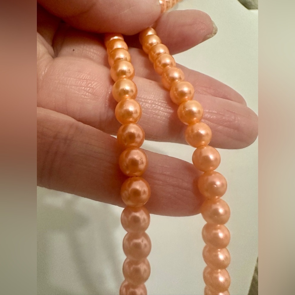 Elegant Coral Colored Glass Pearl Necklace - Picture 2 of 4